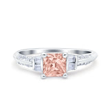 Art Deco Princess Cut Wedding Engagement Bridal Ring Baguette Round Simulated Cubic Zirconia 925 Sterling Silver