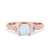 Art Deco Princess Cut Wedding Engagement Bridal Ring Baguette Round Simulated Cubic Zirconia 925 Sterling Silver