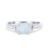 Art Deco Princess Cut Wedding Engagement Bridal Ring Baguette Round Simulated Cubic Zirconia 925 Sterling Silver