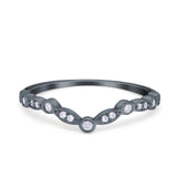 Curved Art Deco 4mm Band Ring Round Eternity Simulated CZ 925 Sterling Silver