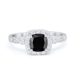 Halo Cushion Art Deco Wedding Engagement Ring Bridal Round Simulated Cubic Zirconia 925 Sterling Silver