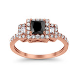 Halo Wedding Ring Baguette Simulated Cubic Zirconia 925 Sterling Silver