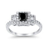Halo Wedding Ring Baguette Simulated Cubic Zirconia 925 Sterling Silver