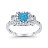 Halo Wedding Ring Baguette Simulated Cubic Zirconia 925 Sterling Silver