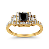 Halo Wedding Ring Baguette Simulated Cubic Zirconia 925 Sterling Silver