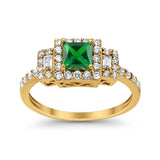 Halo Wedding Ring Baguette Simulated Cubic Zirconia 925 Sterling Silver