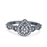 Halo Art Deco Ring Pear Wedding Engagement Band Round Pave Simulated Cubic Zirconia 925 Sterling Silver (10mm)