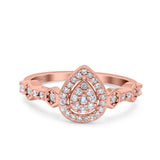 Halo Art Deco Ring Pear Wedding Engagement Band Round Pave Simulated Cubic Zirconia 925 Sterling Silver (10mm)