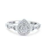 Halo Art Deco Ring Pear Wedding Engagement Band Round Pave Simulated Cubic Zirconia 925 Sterling Silver (10mm)