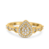 Halo Art Deco Ring Pear Wedding Engagement Band Round Pave Simulated Cubic Zirconia 925 Sterling Silver (10mm)