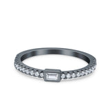 Half Eternity Baguette Cut Ring Wedding Engagement Band Round Pave Simulated Cubic Zirconia 925 Sterling Silver (3mm)