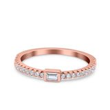 Half Eternity Baguette Cut Ring Wedding Engagement Band Round Pave Simulated Cubic Zirconia 925 Sterling Silver (3mm)