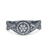 Half Eternity Halo Art Deco Ring Wedding Engagement Infinity Band Round Pave Simulated Cubic Zirconia 925 Sterling Silver