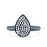 Pear Wedding Engagement Ring Band Round Pave Simulated Cubic Zirconia 925 Sterling Silver (13mm)