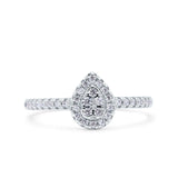 Art Deco Pear Halo Wedding Engagement Bridal Ring Round Simulated Cubic Zirconia 925 Sterling Silver