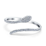 Petite Dainty Snake Ring Band Round Simulated Cubic Zirconia 925 Sterling Silver (3mm)
