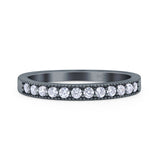 Half Eternity Ring Wedding Engagement Band Round Pave Simulated Cubic Zirconia 925 Sterling Silver (3mm)
