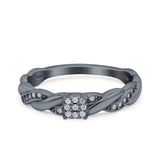 Crisscross Band Wedding Ring Round Pave Simulated Cubic Zirconia 925 Sterling Silver (4mm)