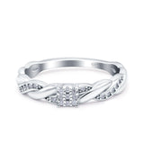 Crisscross Band Wedding Ring Round Pave Simulated Cubic Zirconia 925 Sterling Silver (4mm)