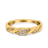 Crisscross Band Wedding Ring Round Pave Simulated Cubic Zirconia 925 Sterling Silver (4mm)