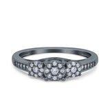 3 Flower Ring Wedding Engagement Band Round Pave Simulated Cubic Zirconia 925 Sterling Silver (5mm)