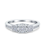 3 Flower Ring Wedding Engagement Band Round Pave Simulated Cubic Zirconia 925 Sterling Silver (5mm)