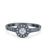 Art Deco Engagement Wedding Ring Band Round Pave Simulated Cubic Zirconia 925 Sterling Silver (6mm)