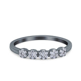 Five Flower Ring Wedding Engagement Band Round Pave Simulated Cubic Zirconia 925 Sterling Silver (4mm)