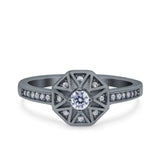 Art Deco Star Wedding Ring Band Round Pave Simulated Cubic Zirconia 925 Sterling Silver (9mm)