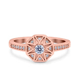 Art Deco Star Wedding Ring Band Round Pave Simulated Cubic Zirconia 925 Sterling Silver (9mm)