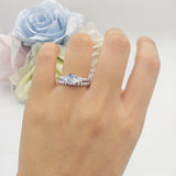 Three Stone Two Piece Bridal Round Beaded Natural Moonstone Engagement Ring
