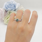 Hidden Halo Twisted Rope Oval Natural Green Moss Agate Engagement Ring
