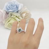 Halo Art Deco Oval Natural Green Moss Agate Engagement Ring