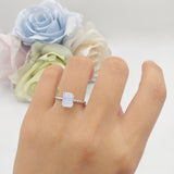 Hidden Halo Twisted Rope Emerald Cut Natural Moonstone Engagement Ring