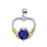Claddagh Charm Pendant Simulated Heart Cubic Zirconia 925 Sterling Silver (21mm)