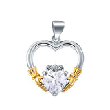 Claddagh Charm Pendant Simulated Heart Cubic Zirconia 925 Sterling Silver (21mm)