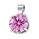 Round Simulated Cubic Zirconia Charm Pendant 925 Sterling Silver (8mm)