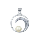 Wave Pendant with Simulated Pearl CZ 925 Sterling Silver 20mm
