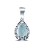 Pear Lab Created Opal Simulated Cubic Zirconia 925 Sterling Silver Charm Pendant