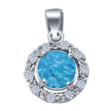 Simulated Cubic Zirconia Charm Pendant Lab Created Round Opal 925 Sterling Silver (16mm)