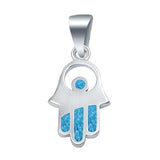 Hamsa Hand Pendant Charm Created Blue Opal 925 Sterling Silver (19mm)