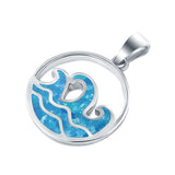 Wave Pendant Trendy Ocean Wave 925 Sterling Silver Created Opal