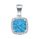 Halo Cushion Charm Pendant Lab Opal Simulated Stone 925 Sterling Silver