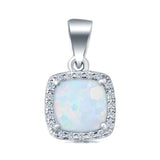 Halo Cushion Charm Pendant Lab Opal Simulated Stone 925 Sterling Silver