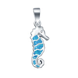 Seahorse Charm Pendant Lab Created Opal 925 Sterling Silver