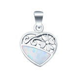 Heart & Flower Lab Created Opal Charm Pendant 925 Sterling Silver