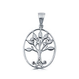 Oval Tree of Life Pendant Charm Solid 925 Sterling Silver