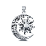 Silver Moon and Sun Pendant Charm 925 Sterling Silver (28mm)
