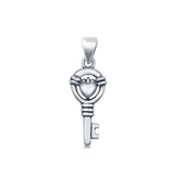 Heart & Key Pendant Charm Round 925 Sterling Silver