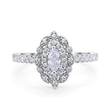 Art Deco Marquise Wedding Ring Simulated Cubic Zirconia 925 Sterling Silver